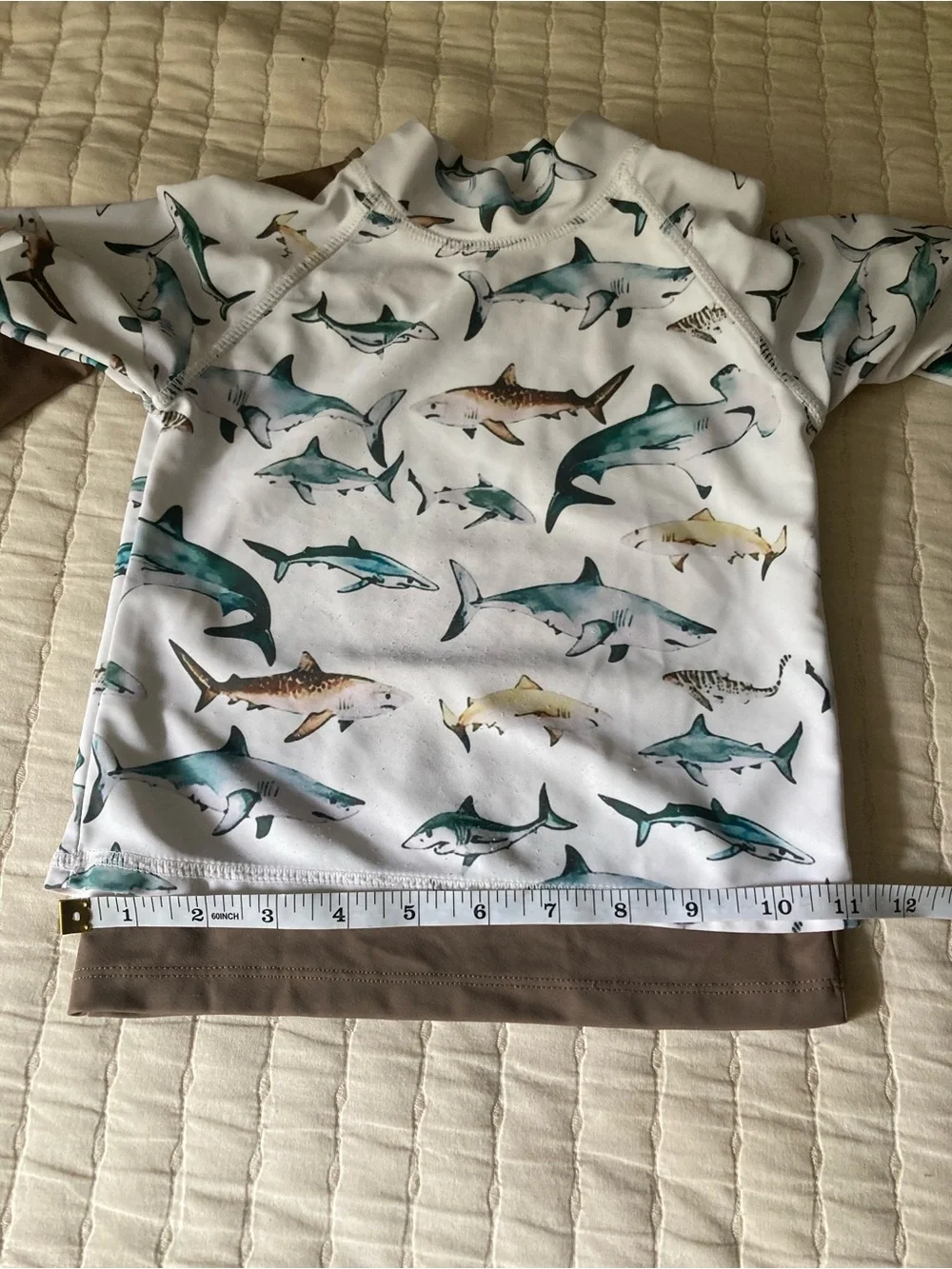 Kids Two-Piece Swim Pajama Set in Neutral Brown with Shark Print